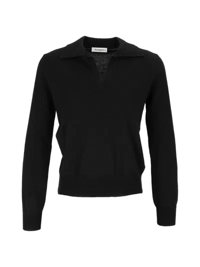 Kangra Cashmere Regular Fit Long Sle Eve Open Polo Shirt In Black