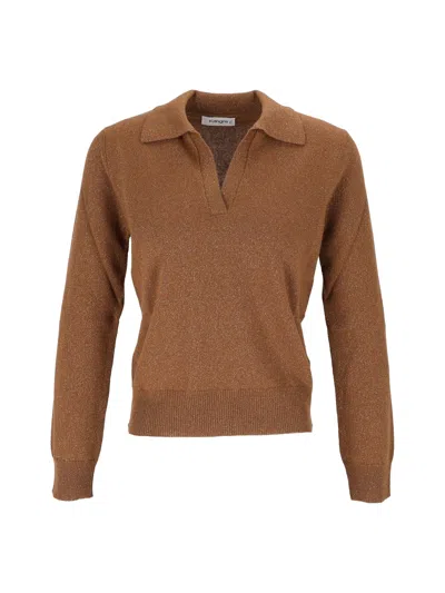 Kangra Cashmere Regular Fit Long Sle Eve Open Polo Shirt In Brown