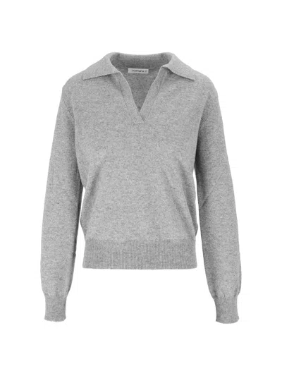 Kangra Cashmere Regular Fit Long Sle Eve Open Polo Shirt In Gray