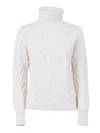Kangra Cashmere Textured Diamond Pattern Turtleneck Sweater In White