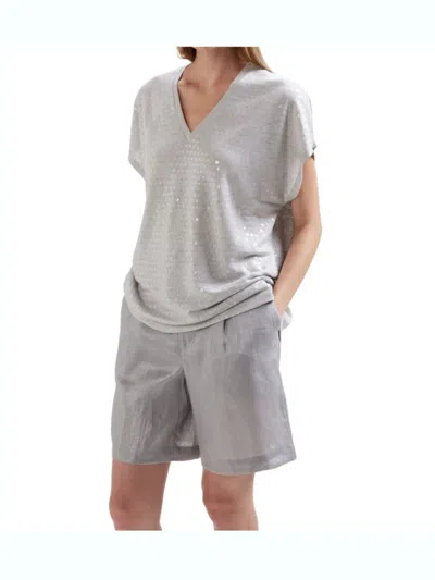 Kangra Cashmere Relaxed-fit Short-sleeve Top With V-neckline In Gray