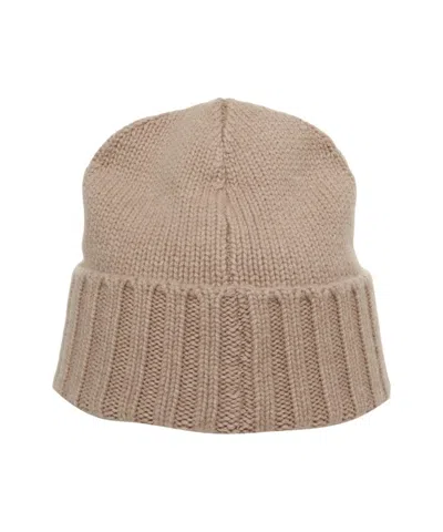 Kangra Cashmere Ribbed Cashmere Beanie With Aesthetic In Brown