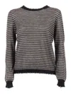 Kangra Cashmere Ribbed Crew Neck Sweater With Fringed Details In Gray