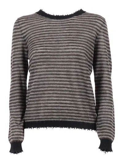 KANGRA CASHMERE RIBBED CREW NECK SWEATER WITH FRINGED DETAILS