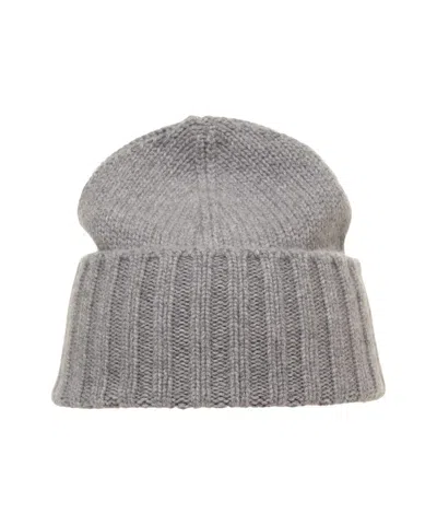 Kangra Cashmere Ribbed Cuff Cashmere Beanie With Plush Texture In Gray