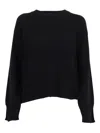 Kangra Cashmere Boxing Crewneck Sweater With Buttoned Sleeves In Black