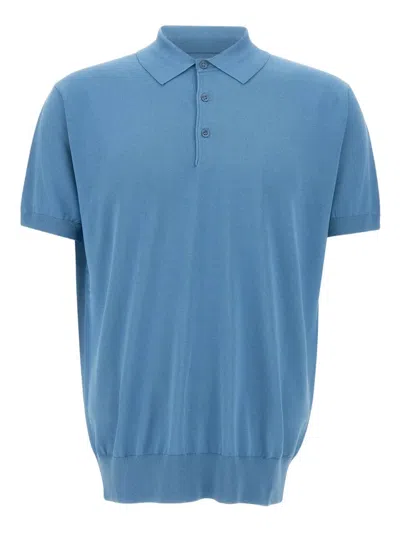 Kangra Cashmere Ribbed-edge Short-sleeve Polo Shirt In Blue