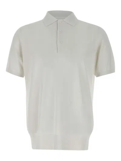 Kangra Cashmere Ribbed-edge Short-sleeve Polo Shirt In White