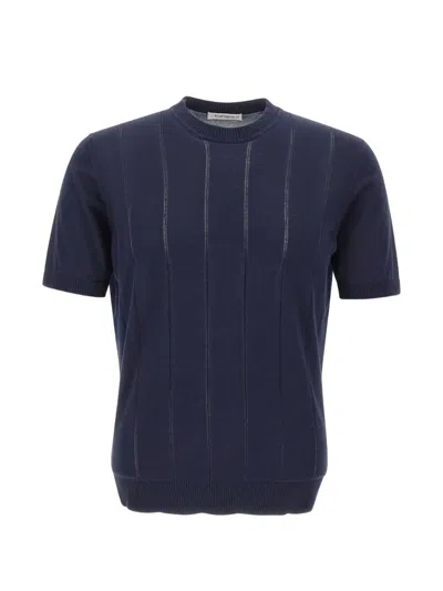 Kangra Cashmere Ribbed Short-sleeve Sweater In Blue