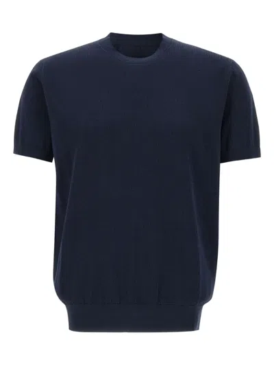 Kangra Cashmere Ribbed Short-sleeve T-shirt In Blue