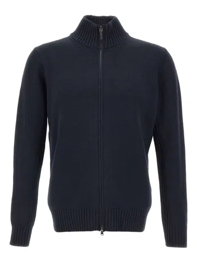 Kangra Cashmere Ribbed Zip-up Cardigan In Blue