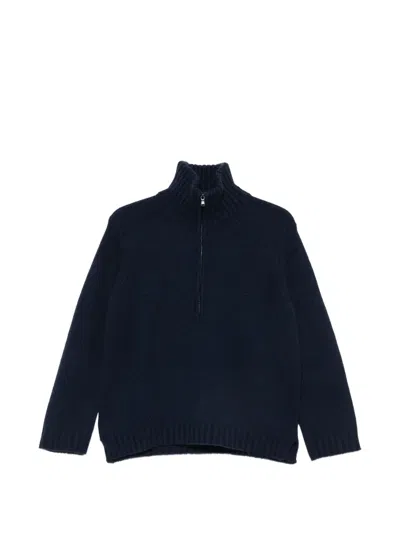 Kangra Cashmere Ribbed-knit Half-zip Sweater In Blue
