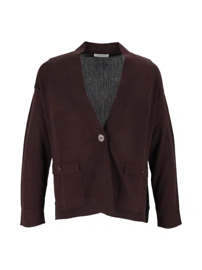 Kangra Cashmere Rounded Color Block Flap Pocket Jacket In Brown