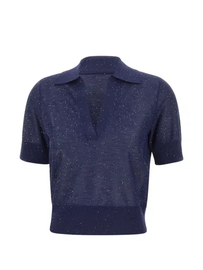 Kangra Cashmere Sequin V-neck T-shirt In Blue
