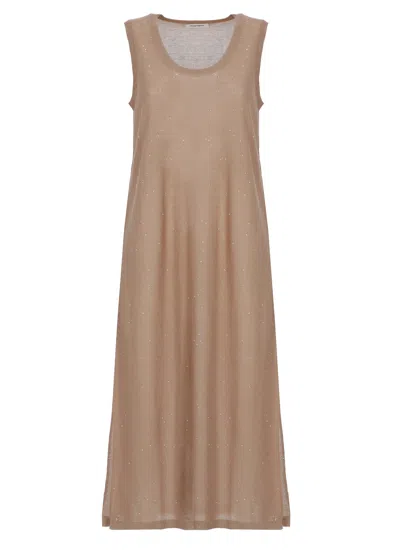 Kangra Cashmere Sequined Brown Viscose Midi Dress With Sleek Hem Vents