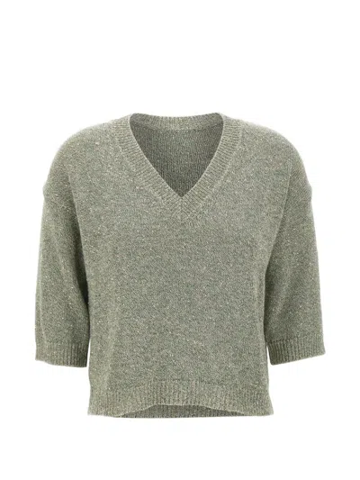 Kangra Cashmere Sequin-embellished V-neck Blouse In Green