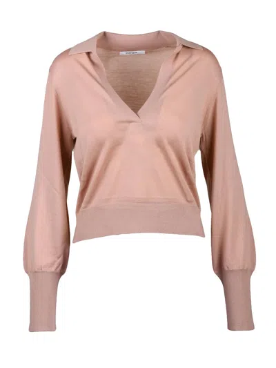 Kangra Cashmere Short Polo Sweater In Extrafine Merino Wool In Pink