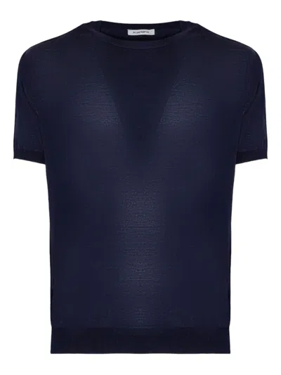 Kangra Cashmere Short-sleeve Ribbed-trim T-shirt In Blue
