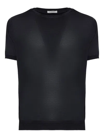 Kangra Cashmere Short-sleeve Ribbed-trim Wool Sweater In Black