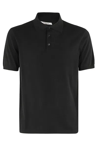 Kangra Cashmere Short Sleeved Knitted Polo Shirt In Black