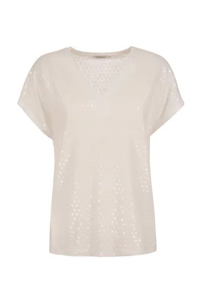 Kangra Cashmere Short-sleeved Top With V-neckline In White