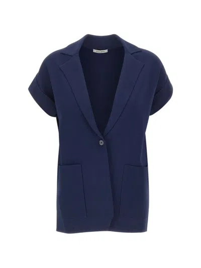 Kangra Cashmere Short-sleeve Knitted Blazer In Blue