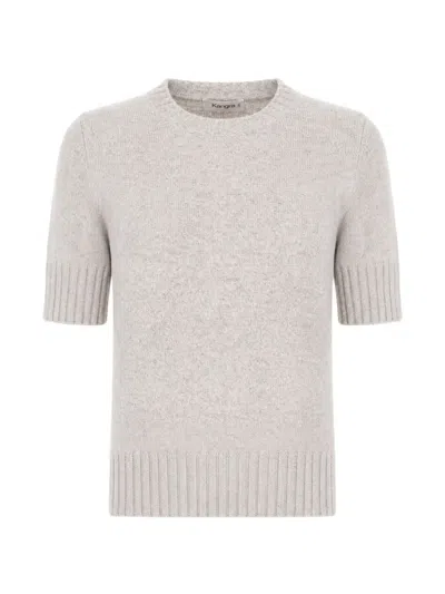 Kangra Cashmere Short-sleeve Ribbed-trim Sweater In Gray