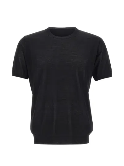 Kangra Cashmere Short-sleeve Ribbed-trim Sweater In Black