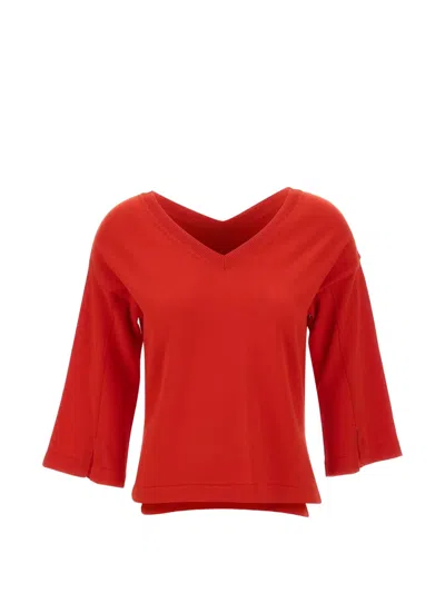 Kangra Cashmere Side-slit V-neck Sweater In Red