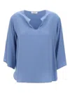 Kangra Cashmere Kangra Silk V Neck Blouse With Slits