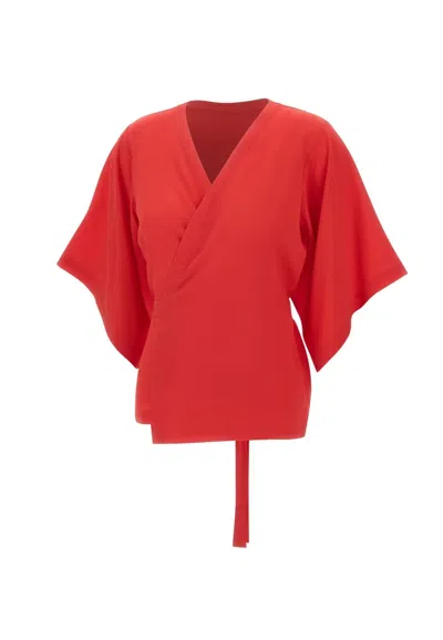 Kangra Cashmere Silk Wrap-design Blouse In Red
