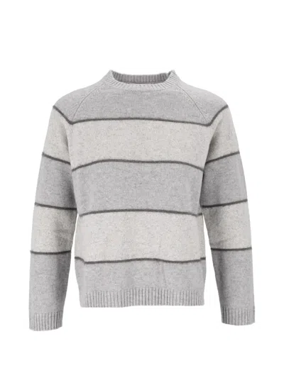 Kangra Cashmere Striped Crew-neck Sweater In Gray