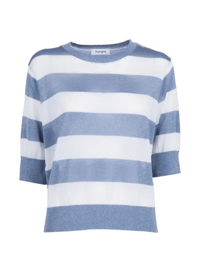 Kangra Cashmere Striped Lurex-knit Sweater In Blue