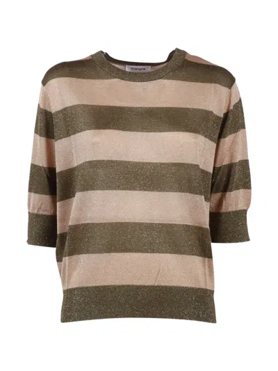 Kangra Cashmere Striped Short-sleeve Top In Green