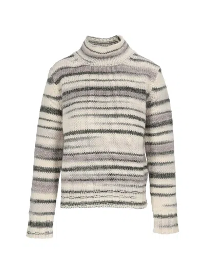 Kangra Cashmere Knitted Turtleneck Sweater With Printed Yarn And Ribbed Finish In Neutral