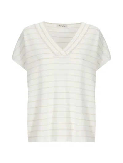 Kangra Cashmere Striped V-neck T-shirt In White
