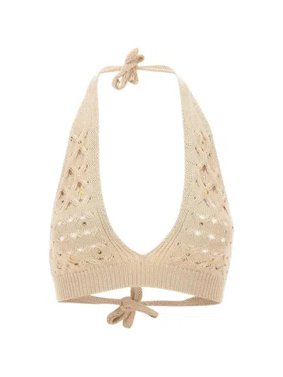 Kangra Cashmere Stud-embellished Open-knit Top In Neutral