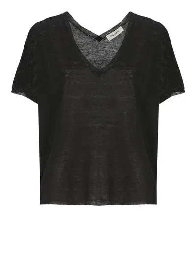 Kangra Cashmere Kangra Black Linen Knit Top