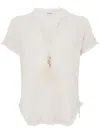 Kangra Cashmere Ecru Cotton Blend Short-sleeved Sweater In Beige