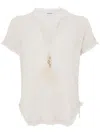 Kangra Cashmere Ecru Cotton Blend Short-sleeved Sweater In Beige