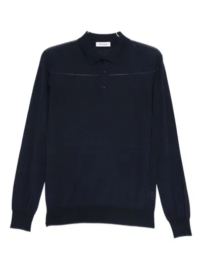 KANGRA CASHMERE KANGRA CASHMERE NAVY BLUE WOOL POLO-COLLAR SWEATER