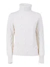 Kangra Cashmere Textured Diamond Pattern Turtleneck Sweater In White