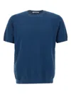 Kangra Cashmere Textured-weave Short-sleeve Sweater In Blue
