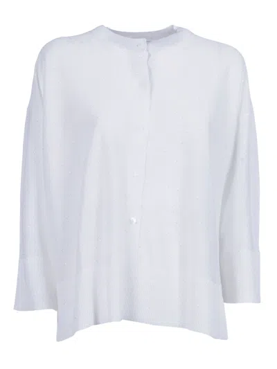 Kangra Cashmere Three Quarter Sleeve Sequined Cardigan In White