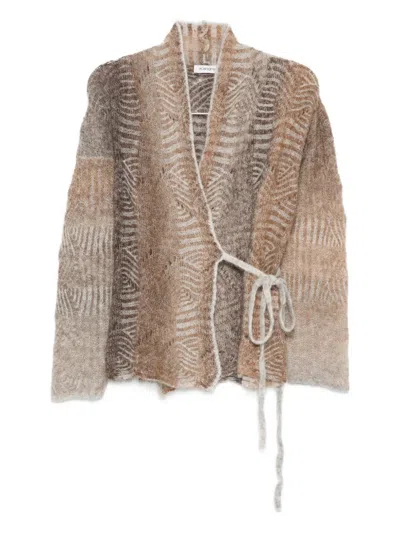 Kangra Cashmere Tie-waist Patterned Cardigan In Brown