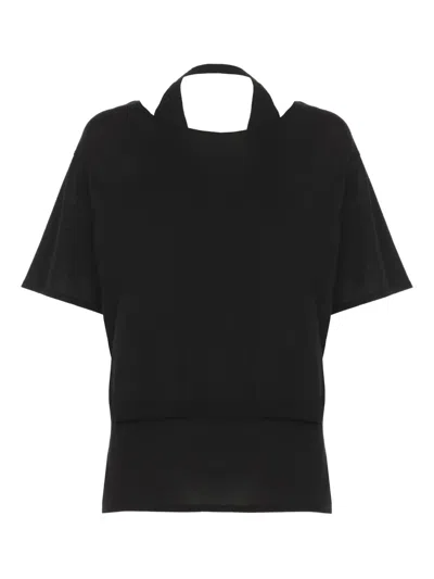 Kangra Cashmere Tie-neck Cotton T-shirt In Black