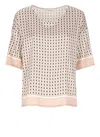 Kangra Cashmere -viscose Blouse With Geometric Pattern In White
