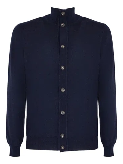 Kangra Cashmere Turtleneck Button Cardigan In Blue