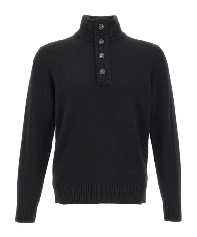 Kangra Cashmere Buttoned-collar Ribbed-knit Sweater In Black