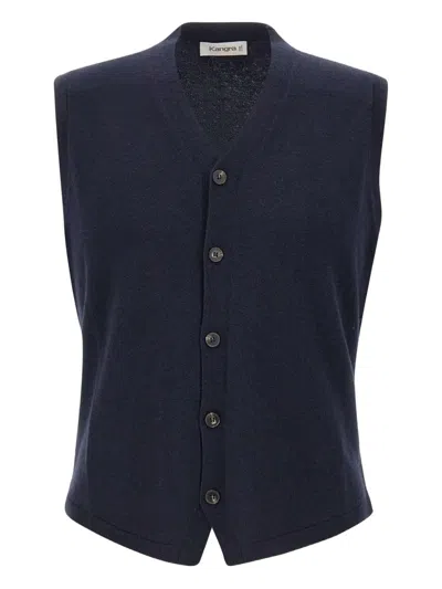 Kangra Cashmere V-neck Horn-button Vest In Blue